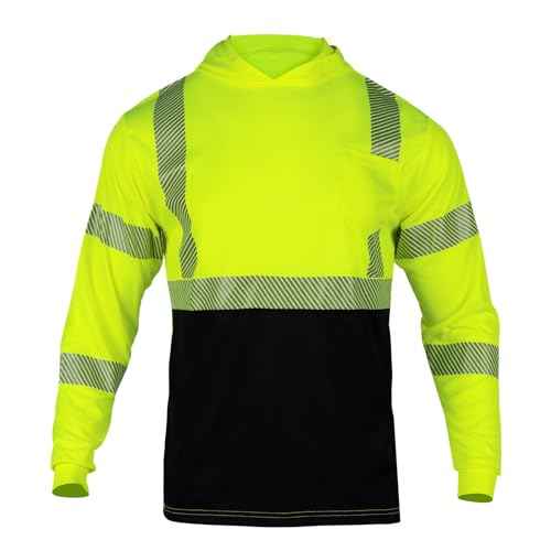 FONIRRA Safety Reflective High Visibility Long Sleeve T Shirts with Hood for Men Construction Work ANSI Class 3
