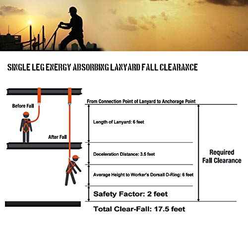 1D-Ring Industrial Fall Protection Safety Harness with 6-Foot Shock Absorber Stretchable Lanyard | Permanent attached Kit | ANSI Compliant Personal Fall Arrest System(PFAS)