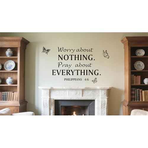 Philippians 4:6 Christian Scripture Quotes Wall Decal, Worry About Nothing Pray About Everything Butterflies Flying Bible Verse Religious Prayer Vinyl Removable Wall Sticker for Home Family