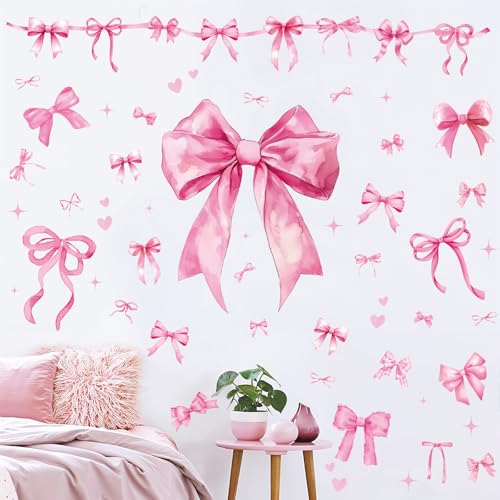 Pink Bow Wall Decal Stickers Christmas Decorations Stickers Removable Christmas Decorations Indoor Home Decor for Room Nursery School Restaurant Cafe Door Window Party