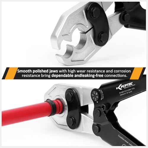 KF CPTEC Pex b Crimping Tool Heavy-Duty Forged Steel PEX Crimp Tool with Tubing Cutter for 1/2'' & 3/4'' Copper Crimp Rings, Includes Go/No-Go Gauge, ASTM F1807 Plumbing Tool
