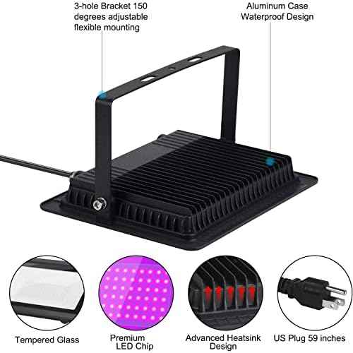 Black Lights HWay 200W LED Black Purple Lights Flood Light with Plug(6ft Cable) for Blacklight Party, Stage Lighting, Aquarium, Body Paint, Fluorescent Poster, Neon Glow in The Dark Night