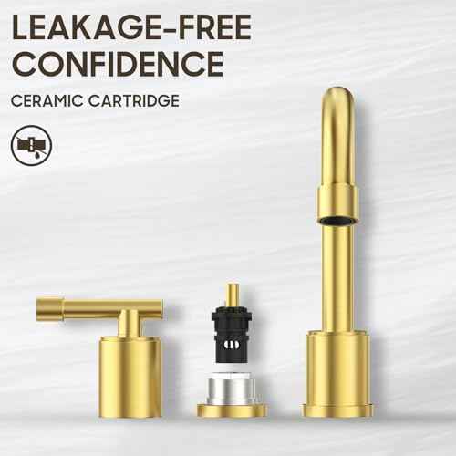 Phiestina Brushed Gold Widespread 8 Inch Bathroom Faucet£¬3 Holes 2 Handles Modern Bathroom Sink Faucet with Metal Pop-Up Drain & Water Supply Line,WFZY01-BG