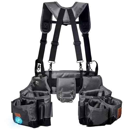 Tool belt,Tool Belts for Men with Suspenders and Magnetic Tool Pouch.Heavy Duty Carpenter/Construction Tool Belt.