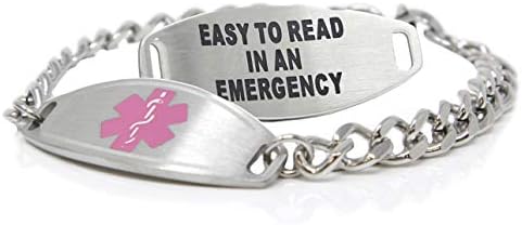 Medical Alert Bracelet Stainless Steel With Free Custom Engraving and ID Card, Curb Chain