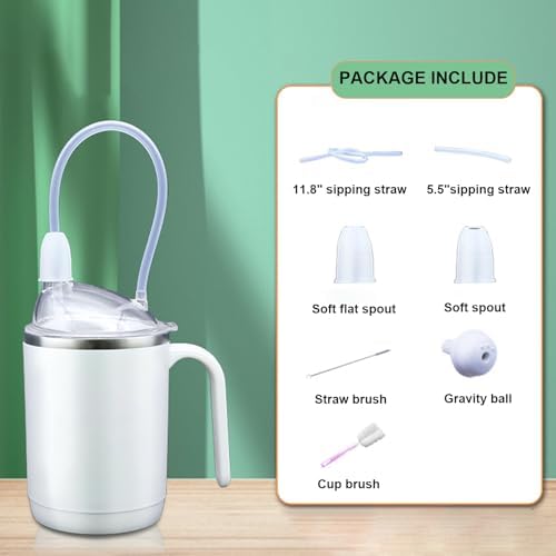 Adult Spill Proof Cup for Elderly, 3 in 1 Stainless Steel Sippy Cup with Straw and 2 Lids, Suitable for Seniors Disabled Patients Limited Mobility, 13.5 OZ