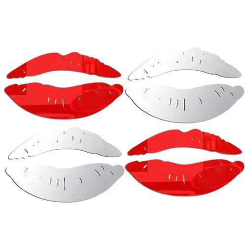 4 Sets 3D Large Lips Mirror Wall Stickers, Kiss Shape Wall Art Decals, Acrylic DIY Self-Adhesive Wallpaper Murals for Bedroom, Living Room, Bathroom Home Decor (2 Pcs Silver and 2 Pcs Red)