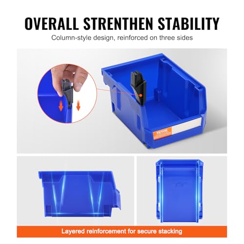 VEVOR Plastic Stackable Storage Bins 24 Pack (5 x 4 x 3-Inch), Hanging Stackable Storage Organizer Bins, Heavy Duty Stacking Containers for Closet, Garage, Office, or Small Parts Organization