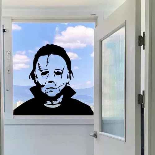 AnFigure Michael Myers Window Stickers - Halloween Decals, Black, Cartoon Style, Vinyl Material, Rectangular Shape, 18"X16", For Walls, Doors, Windows, Furniture