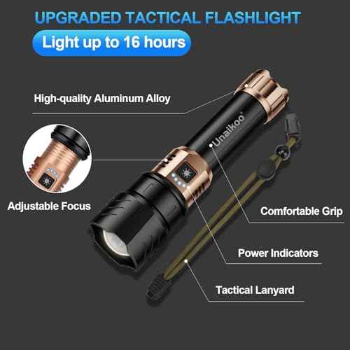 Rechargeable Flashlight High Lumens - 10000LM Powerful Tactical Flashlights with 4 Modes Zoomable LED Flashlight Waterproof Brightest Flash Light for Emergencies Camping Hiking Outdoor C2