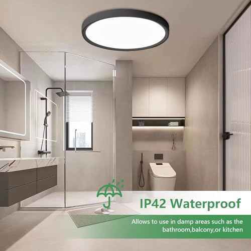 20 Inch Dimmable LED Flush Mount Ceiling Light, 40W,4350LM, 2700K/3000K/4000K/5000K/6000K CCT Selectable ,Round Flat Panel Light Low Profile Ceiling Light Fitures for Hallway/Kitchen/Bedroom, Black