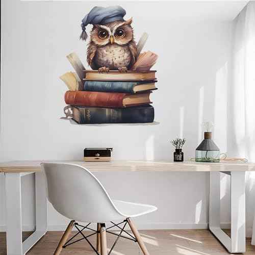 Reading Corner Wall Decals Owl Reading Books Wall Stickers Removable Peel and Stick Wall Art Decals for Reading Room Kids Room Playroom Classroom School Library Decor (B)