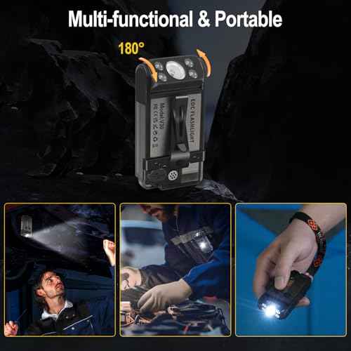 BORUIT V30 Rechargeable EDC Flashlight with 365nm Blacklight UV/Red Flashlight,Bright Keychain Lights with Clip and Magnet, 180¡Æ Rotatable Pocket Flashlight for Everyday Carry and Emergencies
