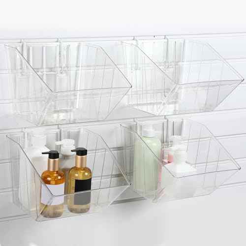 4 Pcs Slatwall Bins with Hooks, Plastic Wall Mounted Storage Bins Slatwall Accessories Organizer Containers for Organizing Hardware Tool Garage Wall DIY Craft Workbench(Clear)