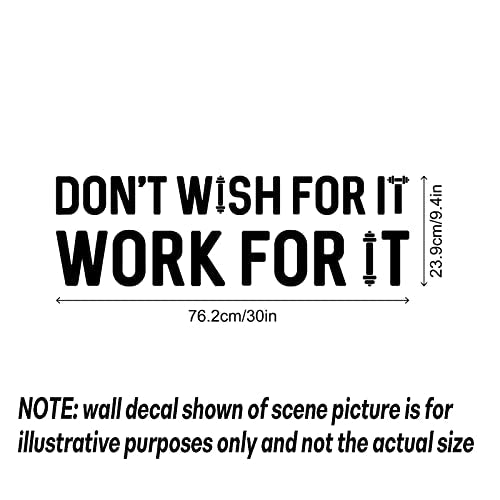Inspirational Fitness Quote Vinyl Wall Decals, Don't Wish for It Work for It Gym Sayings Wall Stickers Barbell Art Mural Decor Wallpaper for Gymnasium Bedroom Living Room