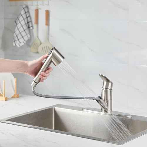 Kitchen Faucet with Pull Down Sprayer, Single Level Stainless Steel Kitchen Sink Faucets, Single Handle High Arc Brushed Nickel Pull Out Kitchen Faucet