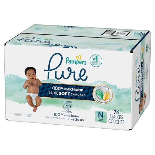Pampers Pure Baby Diapers, Size 0 (>10 lbs), 76, Up to 100% Leakproof, Premium Hypoallergenic Soft Diapers