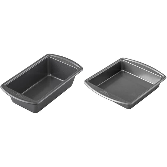 Wilton Advance Select Premium Non-Stick Loaf Pan, 9.25 x 5.25 Inches, Steel, Silver & Advance Select Premium Non-Stick Square Cake Pan, 9 x 9-Inch, Steel, Silver