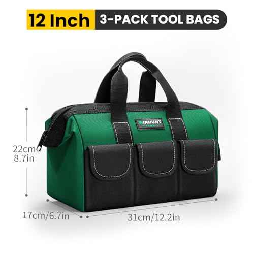 Tool Bags 12 Inch, Oxford Fabric Storage Bags with Large Capacity, 3-Pack, Green and Black