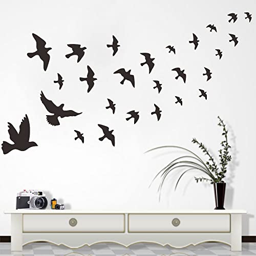 Bird Wall Decal - Flying Sky Wings PVC Removable Wall Sticker with Flock of Birds Flying Black Bird 3D Creative Wall Art - Peeling Sticker for Kids Room and Study Room Decor - Witkey Flying