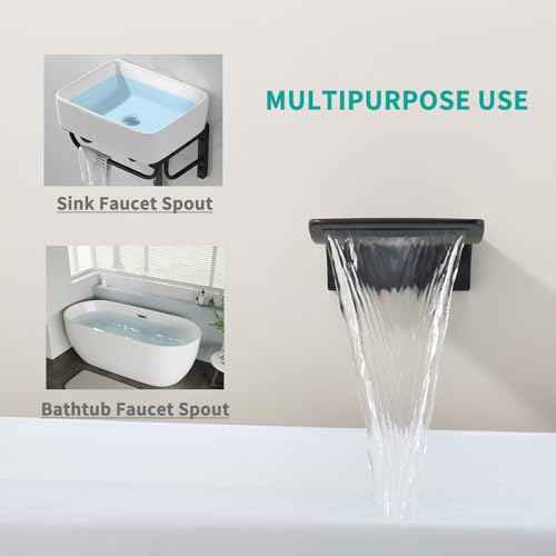 Waterfall Tub Spout Black Tub Spout for Bathtub Faucet ¡¼SUS304 Stainless Steel & Solid Brass¡½ Bathroom Tub Faucet Replacement High Flow Shower Spout Matte Black Tub Spout Wall Mount, TS4-BK