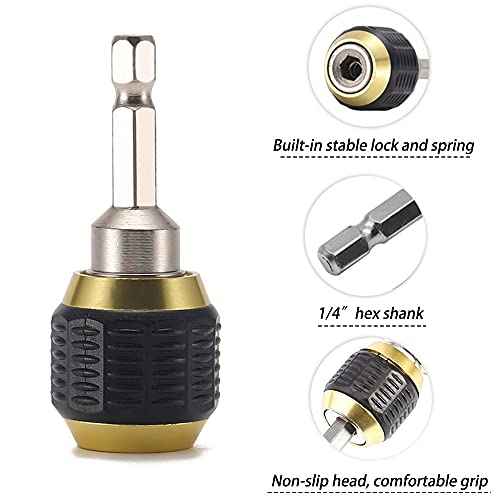 2 Pcs 1/4 Inch Hex Shank Drill Bit Extension Screwdriver Bit Holder Extension Rod Self-Locking Drill Bit Holder Quick Release Chuck Adapter Connector Power Drill Tool [60mm Length]