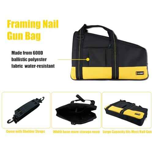 MELOTOUGH Heavy Duty Framing Nail Gun Tool Bag with Extra Storage Pockets Shoulder Strap Fits Hitachi NR83A£¨Yellow£©