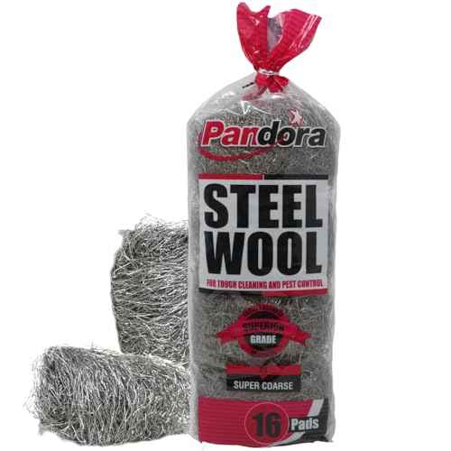 Pandora Steel Wool #4 ? Extra Coarse Grade, 16 Pads for Tough Cleaning and Pest Control - Quality Metal Strands - Ideal for Removing Stubborn Paint, Rust, Dirt, and Varnish