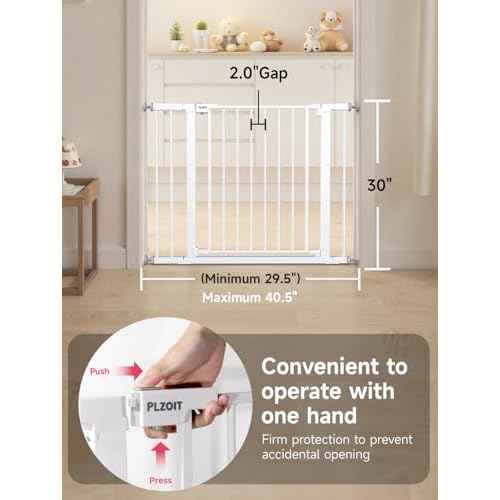 29.5-40.5" Baby Gate for Stairs, Dog Gate for Doorways, Walk Thru Auto Close Metal Baby Safety Gate for The House, Stairs and Doorways, Child Gate Pressure Mounted, Pet Gate for Dog Indoor - White