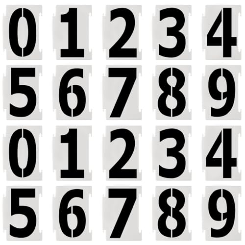Number Stencils 4 inch Curb, 20Pcs 0-9 Address Curb Stencil Kit Reusable Plastic Numbers Interlocking Stencils for Painting Address on Wall Wood Road Mailbox