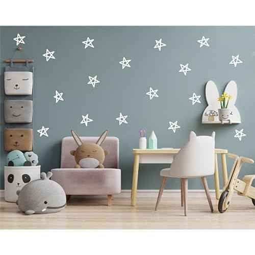 49 Pcs Star Wall Decals Removable Wall Stickers Modern Nursery Wall Art Vinyl Wall Decor for Kids Room Y92 (White)