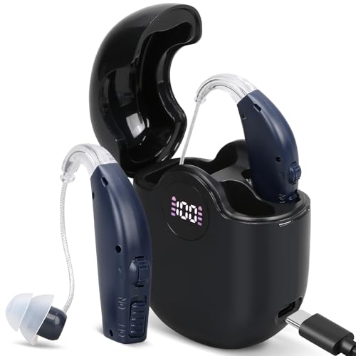 Hearing Aids Hearing Amplifiers for Seniors Rechargeable with Noise Cancelling Hearing Aid Loss Amplifier Seniors and Adults with Charging Case-Black