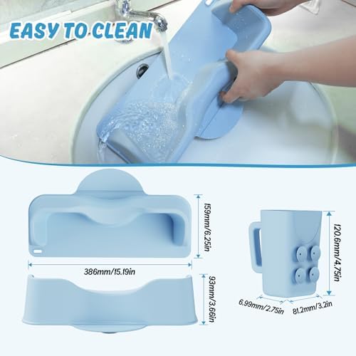 Silicone Portable Hair Wash Station for Kids, Hair Washing Basin with Rinse Cup for Children, Toddlers and Teens on Bathtub or Sink, Tear-Free Shampoo Bowl for Children (Blue)