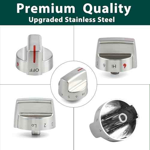 Stainless Steel 5304509064 Stove Knobs Replacement Parts for Frigidaire Gallery Oven Gas Stove Range 5304509929 Stove Top GCRG3060AFC Metal Silver Surface Burner Control Knobs 5 Pcs