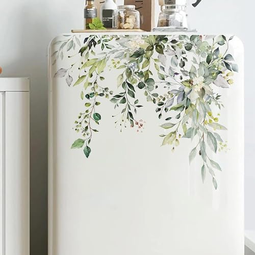 Green Plant Leaves Flowers Toilet Seat Lid Stickers-DIY Removable Waterproof Toilet Sticker for Bathroom Cistern Decor-Green Leaf Floral Toilet Lid Decals 11.8x9.8in