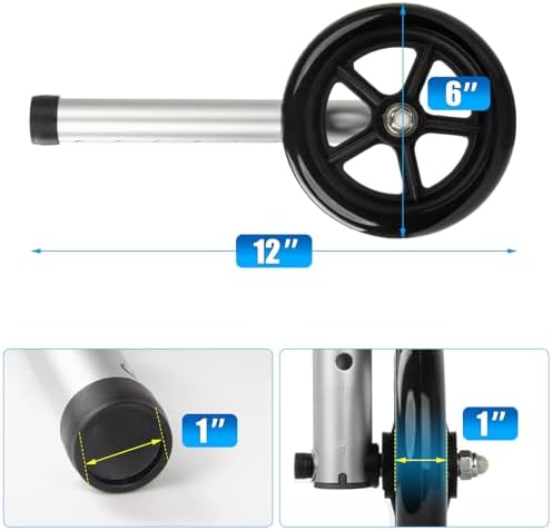 2 Pack Universal Walker Wheel wih Bearings - 6 Inches Replacement Walker Wheels, All Terrain Wheels for Walkers, Wear-Resistant PU Tires, Anti-Slip, and Durable ABS Wheel Hub, Black