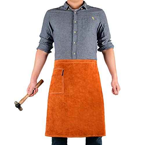 QeeLink Welding Waist Apron with Pocket 24" X 25" Leather Wasit Tools Half Aprons for Men and Women