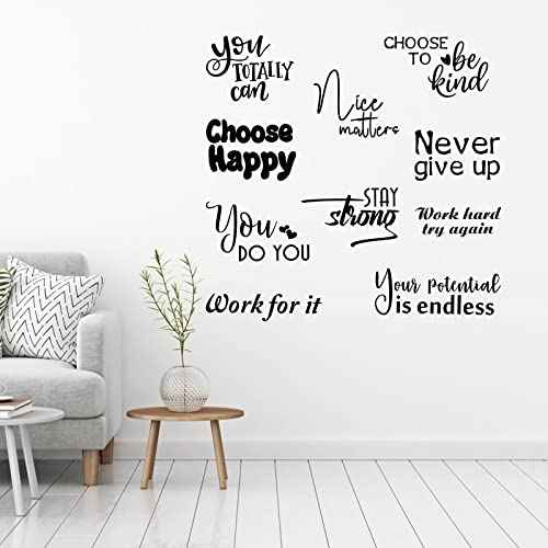 10 Pcs Inspirational Wall Decals Peel and Stick Vinyl Positive Quotes Wall Decor Removable Waterproof Motivational Window Stickers for Bedroom Office School Classroom Living Room Bathroom
