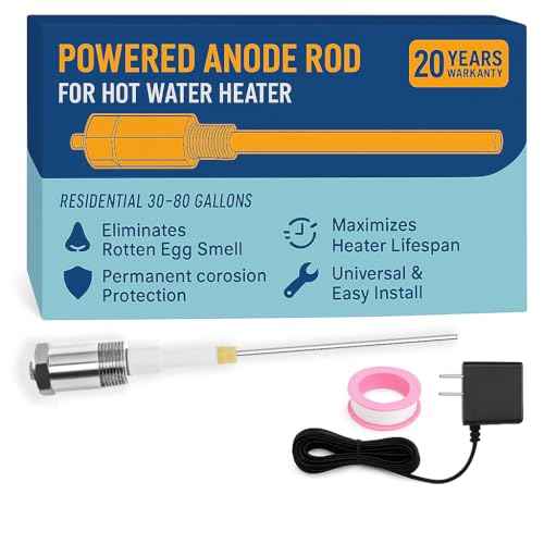 Podoy Powered Anode Rod for Hot Water Heater, Stops Corrosion and Eliminates Rotten Egg Smell for 30-80 Gallon Water Tank Except Bradford White, Titanium Electric Anode Rod Replacement Universal 9.4"