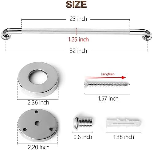 2 Pack Grab Bars for Elderly for Wall 32 Inch, Fit for Studs, Knurled Anti-Slip Bathroom Shower Grab Bars for Seniors, Safety Handicap Grab Bars for Shower, Shower Handles for Elderly, Tesuchan