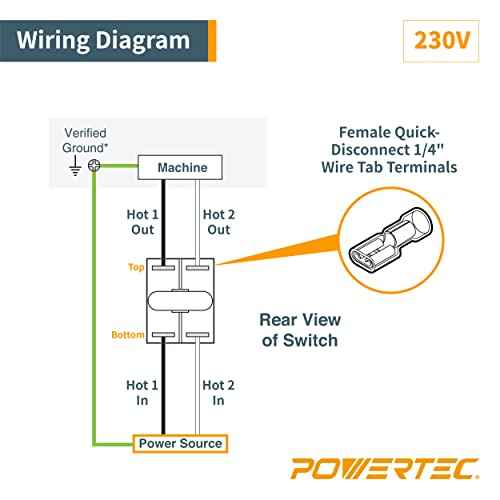 POWERTEC 120V/230V Dual Voltage Safety Paddle Switch, 16Amps, Large Paddle Switch for Power Tools, Fits Table Saw, Router Table, Drill Press, Bench Saw, Bandsaw, Dust Collectors (71672)
