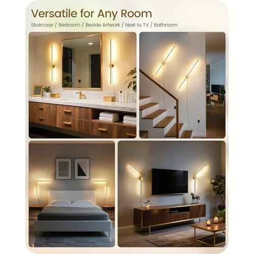33" Wall Sconces Set of 2 with Remote Control, Dimming & 3 Color Temperatures, Plug-in Gold Wall Lights for Bedroom, Living Room, Adjustable Brightness & Rotatable Lamp Post, D09YBP205