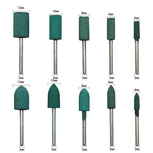Rubber Polishing Bits Polishing Drill Bit Green Buffer Abrasive Bits Metal Polish Tips Rotary Tool Accessories 3 mm Mandrel Bullet Cylinder Shape 20 Pieces (Green)