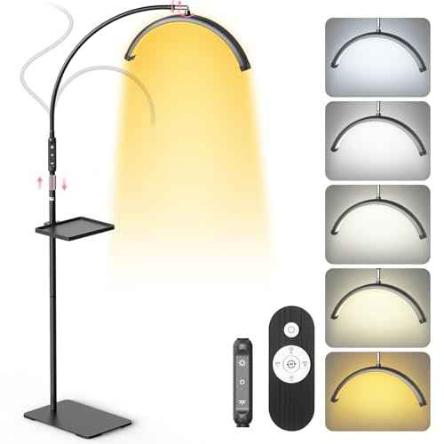 LIONVISON Half Moon Lash Light: 6500K LED Lamp Ring Light with Tray - 360¡Æ Flexible Gooseneck Durable Metal Stand - Salon Use for Lash Artists Eyelash Extensions (18In Black)