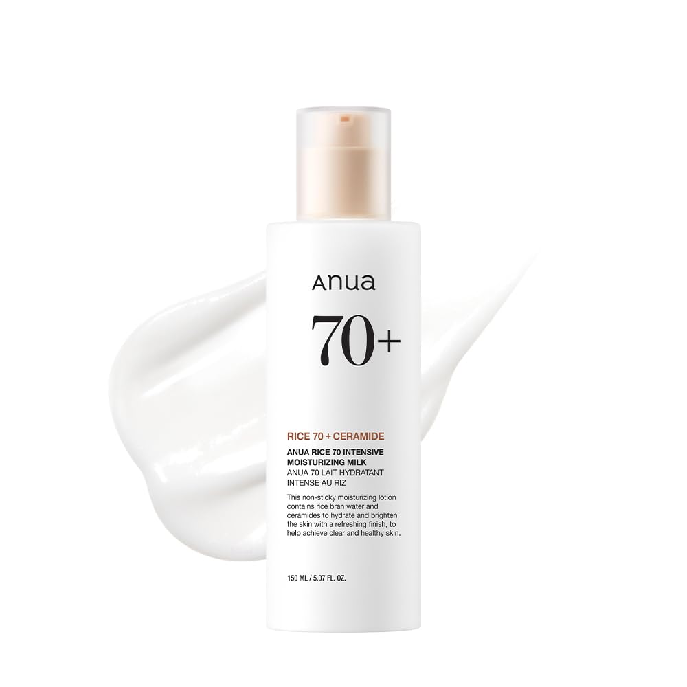 ANUA Rice 70 Intensive Moisturizing Milk, Hydrating Face Lotion, Niacinamide, Ceramides, All Skin Types, Sensitive, Skin Moisture Barrier, Lightweight Nourishing, Korean Skincare, 5.07 fl.oz.