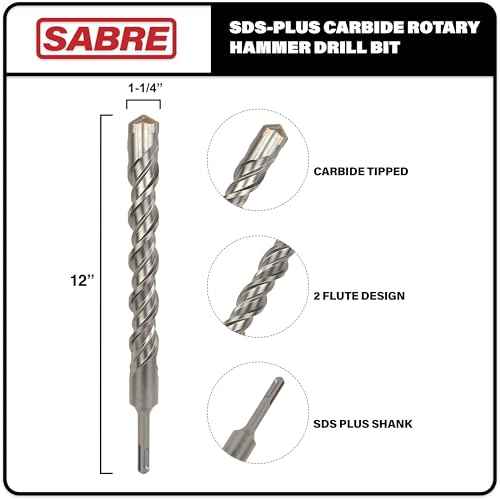 1-1/4 Inch x 12 Inch SDS Plus Rotary Hammer Drill Bit, Carbide Tipped for Brick, Stone, and Concrete Version 2 (1-1/4" x 10" x 12")
