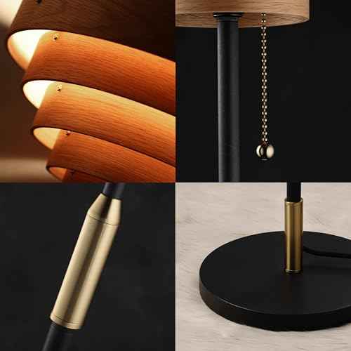 O'Bright Cascade Floor Lamp ? Modern Wooden Layered Lampshade, E26 Socket, Pull Chain Switch, Metal Base, Standing Lamp for Living Room, Bedroom, Office, Black