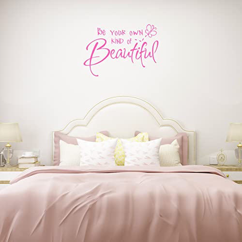 Be Your Own Kind of Beautiful Wall Stickers Quote, CUNYA DIY Vinyl Butterfly Decal Wallpaper Wall Decor for Bedroom Teen Girl Home Decoration (Pink)
