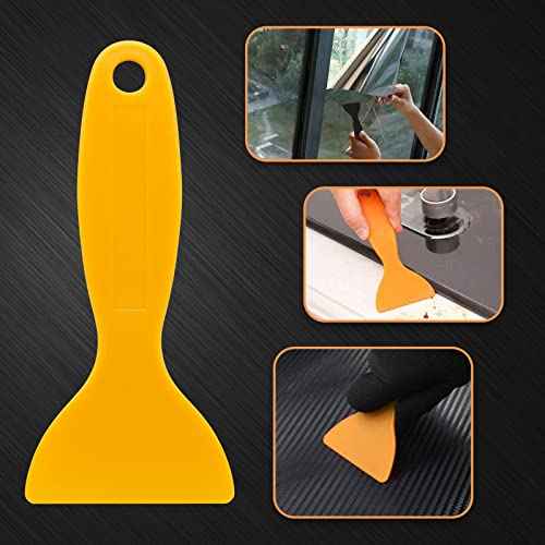 12pcs Plastic Spatula Scraper, Plastic Putty Scraper Air Bubble Remover, Paint Spatula Scraper Cleaner, Resin Print Scraper Sticker Installation Tool for Decal, Grout Removal (Black, Yellow)