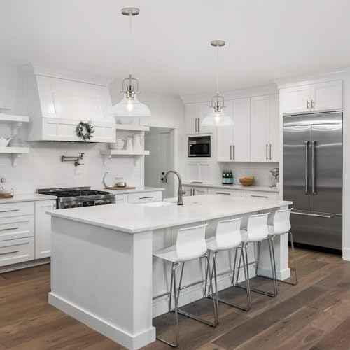 WILON Brushed Nickel Glass Pendant Lights Kitchen Island Lighting, Modern Hanging Lamp for Sink Dining Room Over Table Hallway Entryway Bar Foyer Bathroom